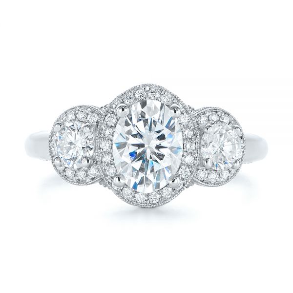 Platinum And 18k White Gold Platinum And 18k White Gold Two-tone Three Stone Diamond Halo Engagement Ring - Top View - 104860