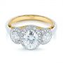  Platinum And 18k Yellow Gold Platinum And 18k Yellow Gold Two-tone Three Stone Diamond Halo Engagement Ring - Flat View -  104860 - Thumbnail