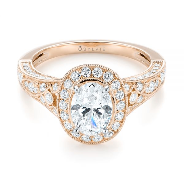 18k Rose Gold And 18K Gold 18k Rose Gold And 18K Gold Two-tone Diamond Halo Engagement Ring - Flat View - 103483