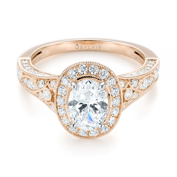 14k Rose Gold And Platinum 14k Rose Gold And Platinum Two-tone Diamond Halo Engagement Ring - Flat View -  103483