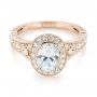 18k Rose Gold And 18K Gold 18k Rose Gold And 18K Gold Two-tone Diamond Halo Engagement Ring - Flat View -  103483 - Thumbnail