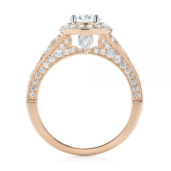 18k Rose Gold And 18K Gold 18k Rose Gold And 18K Gold Two-tone Diamond Halo Engagement Ring - Front View - 103483