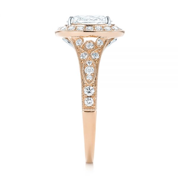 14k Rose Gold And 18K Gold 14k Rose Gold And 18K Gold Two-tone Diamond Halo Engagement Ring - Side View -  103483