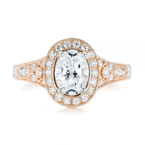 18k Rose Gold And 18K Gold 18k Rose Gold And 18K Gold Two-tone Diamond Halo Engagement Ring - Top View - 103483