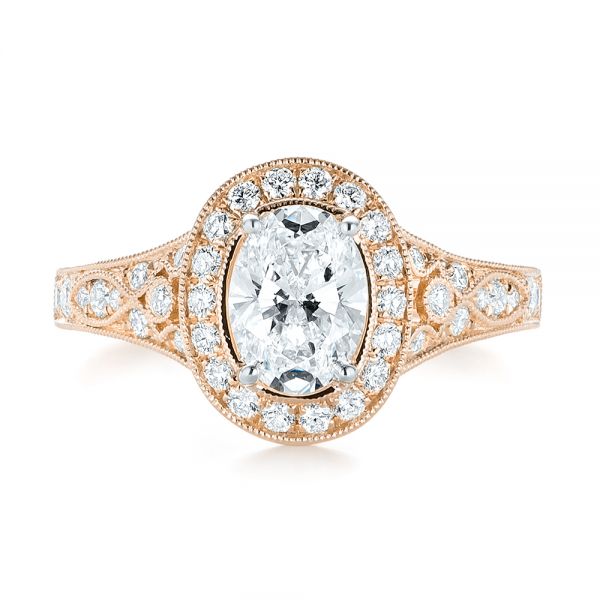 14k Rose Gold And Platinum 14k Rose Gold And Platinum Two-tone Diamond Halo Engagement Ring - Top View -  103483