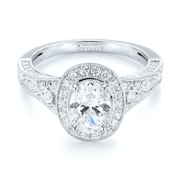 18k White Gold And Platinum 18k White Gold And Platinum Two-tone Diamond Halo Engagement Ring - Flat View -  103483