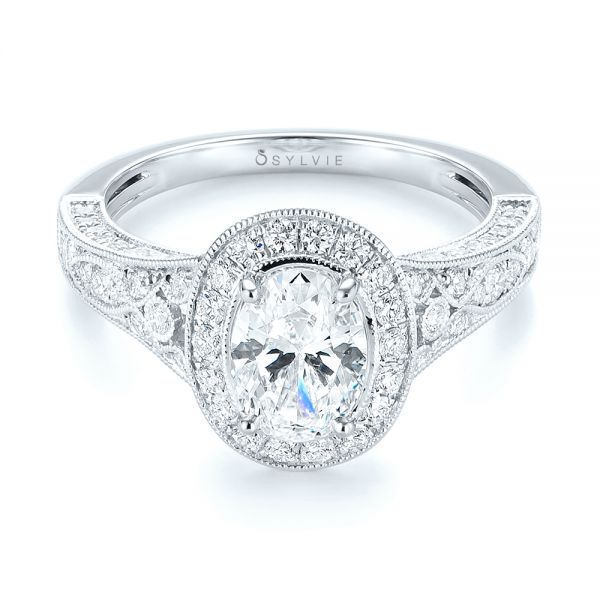 Platinum And 18K Gold Platinum And 18K Gold Two-tone Diamond Halo Engagement Ring - Flat View - 103483