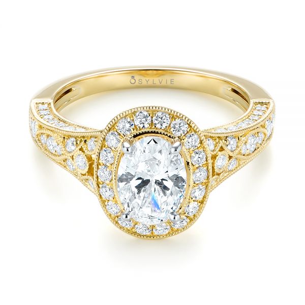 18k Yellow Gold And 18K Gold Two-tone Diamond Halo Engagement Ring - Flat View -  103483