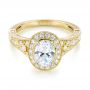 18k Yellow Gold And 18K Gold Two-tone Diamond Halo Engagement Ring - Flat View -  103483 - Thumbnail