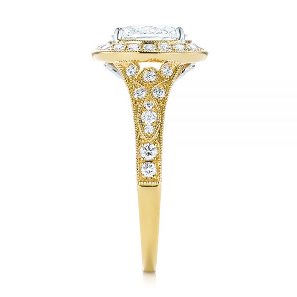 18k Yellow Gold And 18K Gold Two-tone Diamond Halo Engagement Ring - Side View -  103483