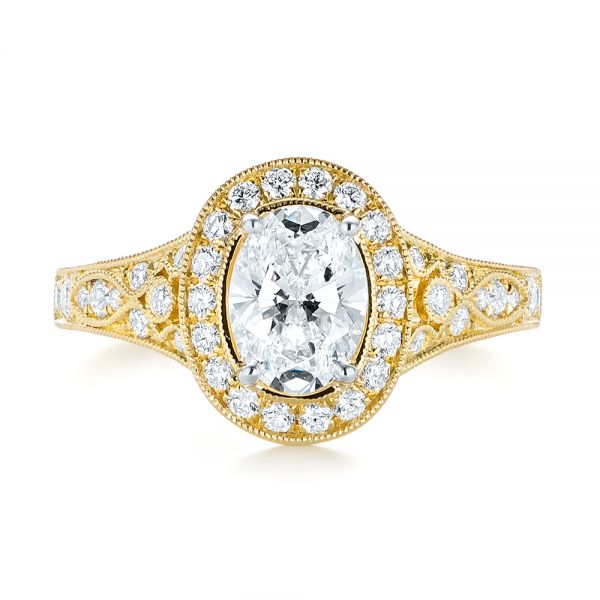 18k Yellow Gold And 18K Gold Two-tone Diamond Halo Engagement Ring - Top View -  103483