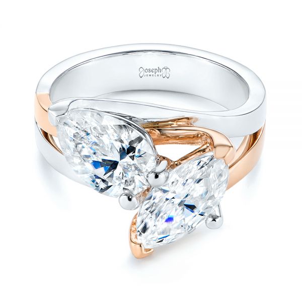 14K Gold And 14k Rose Gold 14K Gold And 14k Rose Gold Two-stone Two-tone Moissanite Engagement Ring - Flat View - 105748