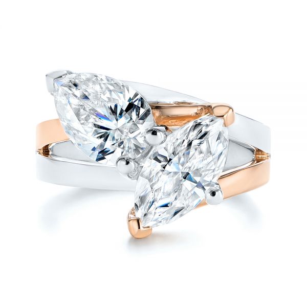 14K Gold And 14k Rose Gold 14K Gold And 14k Rose Gold Two-stone Two-tone Moissanite Engagement Ring - Top View - 105748