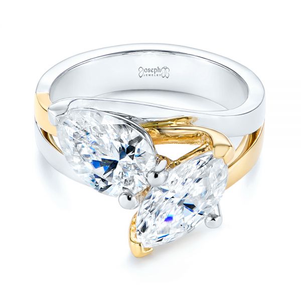  Platinum And 14k Yellow Gold Two-stone Two-tone Moissanite Engagement Ring - Flat View -  105748