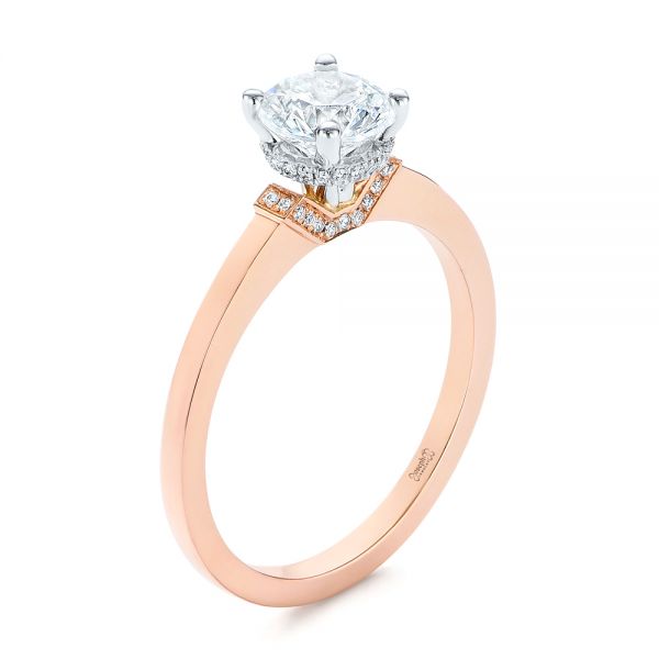 14k Rose Gold Two-tone Diamond Engagement Ring - Three-Quarter View -  105130