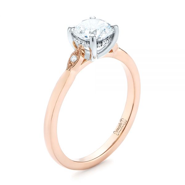 14k Rose Gold Two-tone Engagement Ring - Three-Quarter View -  104328