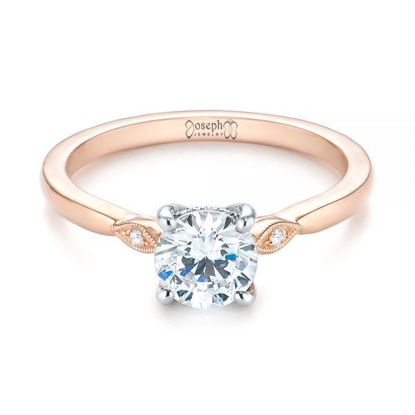 14k Rose Gold Two-tone Engagement Ring - Flat View -  104328