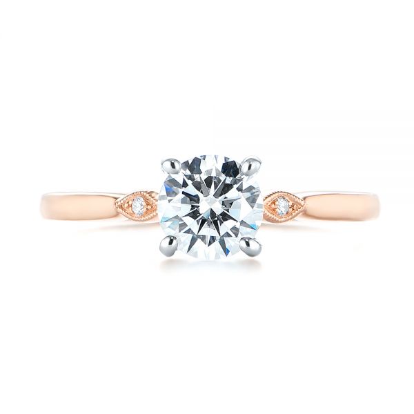 18k Rose Gold 18k Rose Gold Two-tone Engagement Ring - Top View -  104328