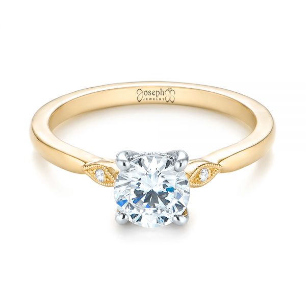 14k Yellow Gold 14k Yellow Gold Two-tone Engagement Ring - Flat View -  104328