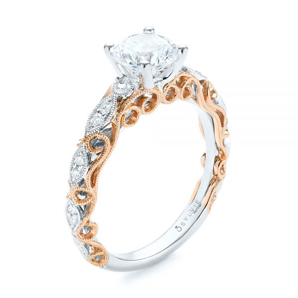  18K Gold And 14k Rose Gold 18K Gold And 14k Rose Gold Two-tone Filigree Diamond Engagement Ring - Three-Quarter View -  103907