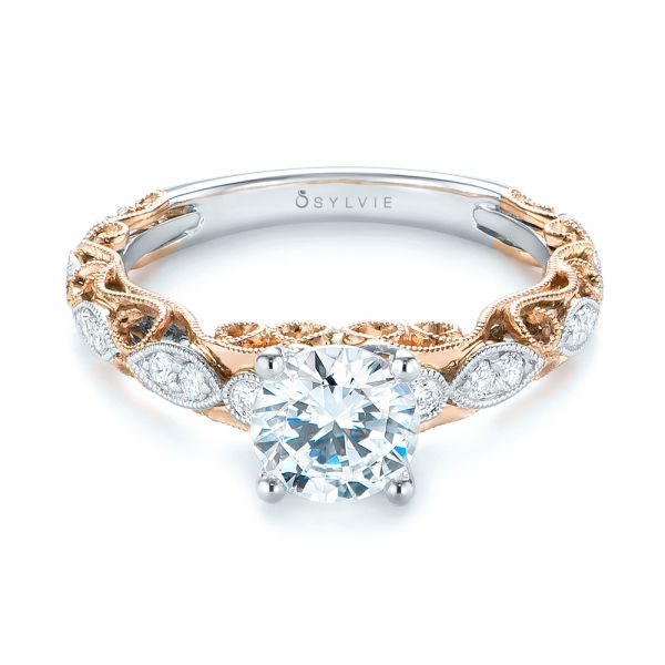  18K Gold And 18k Rose Gold Two-tone Filigree Diamond Engagement Ring - Flat View -  103907