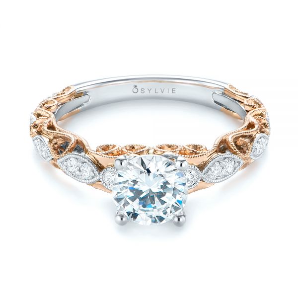  18K Gold And 14k Rose Gold 18K Gold And 14k Rose Gold Two-tone Filigree Diamond Engagement Ring - Flat View -  103907