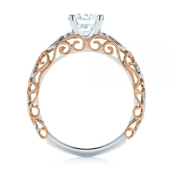  18K Gold And 18k Rose Gold Two-tone Filigree Diamond Engagement Ring - Front View -  103907