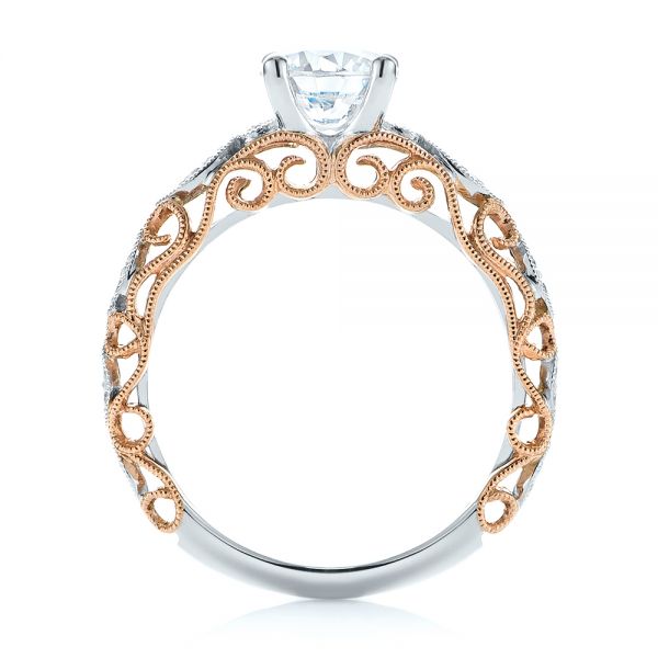  14K Gold And 18k Rose Gold 14K Gold And 18k Rose Gold Two-tone Filigree Diamond Engagement Ring - Front View -  103907