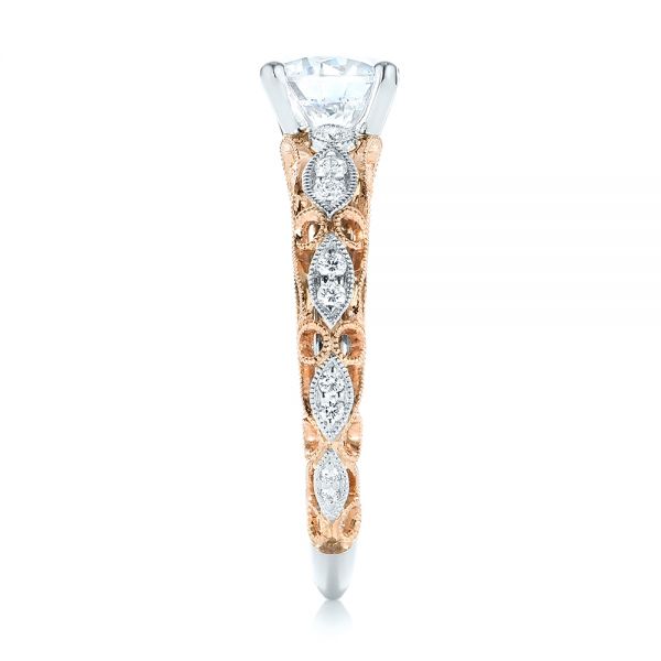  18K Gold And 18k Rose Gold Two-tone Filigree Diamond Engagement Ring - Side View -  103907