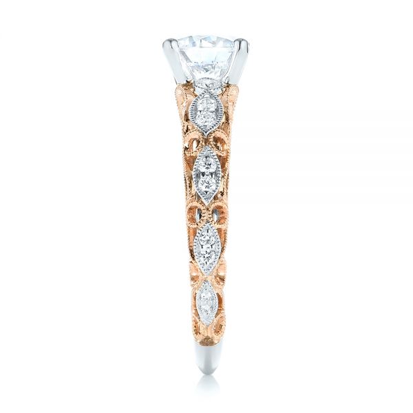  18K Gold And 14k Rose Gold 18K Gold And 14k Rose Gold Two-tone Filigree Diamond Engagement Ring - Side View -  103907