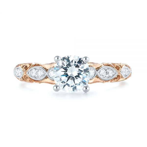  Platinum And 18k Rose Gold Platinum And 18k Rose Gold Two-tone Filigree Diamond Engagement Ring - Top View -  103907