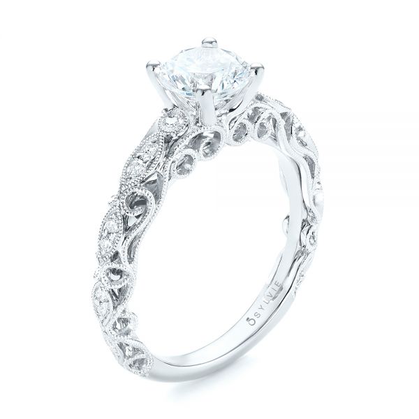  18K Gold And Platinum 18K Gold And Platinum Two-tone Filigree Diamond Engagement Ring - Three-Quarter View -  103907