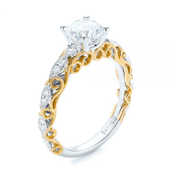  18K Gold And 14k Yellow Gold 18K Gold And 14k Yellow Gold Two-tone Filigree Diamond Engagement Ring - Three-Quarter View -  103907
