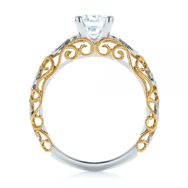  18K Gold And 14k Yellow Gold 18K Gold And 14k Yellow Gold Two-tone Filigree Diamond Engagement Ring - Front View -  103907