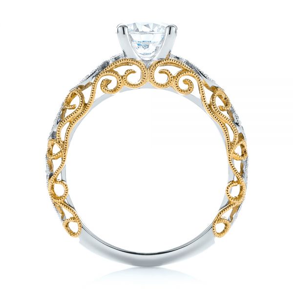 Platinum And 14k Yellow Gold Platinum And 14k Yellow Gold Two-tone Filigree Diamond Engagement Ring - Front View - 103907