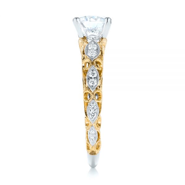  18K Gold And 14k Yellow Gold 18K Gold And 14k Yellow Gold Two-tone Filigree Diamond Engagement Ring - Side View -  103907