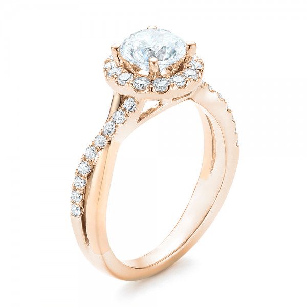 18k Rose Gold And 14K Gold 18k Rose Gold And 14K Gold Two-tone Halo Criss-cross Engagement Ring - Three-Quarter View - 102678
