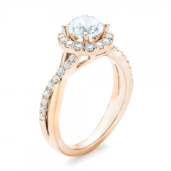 14k Rose Gold And 18K Gold 14k Rose Gold And 18K Gold Two-tone Halo Criss-cross Engagement Ring - Three-Quarter View -  102678