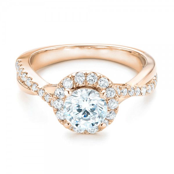 14k Rose Gold And 14K Gold 14k Rose Gold And 14K Gold Two-tone Halo Criss-cross Engagement Ring - Flat View -  102678