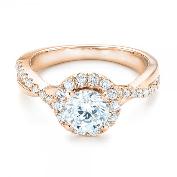 18k Rose Gold And 14K Gold 18k Rose Gold And 14K Gold Two-tone Halo Criss-cross Engagement Ring - Flat View - 102678