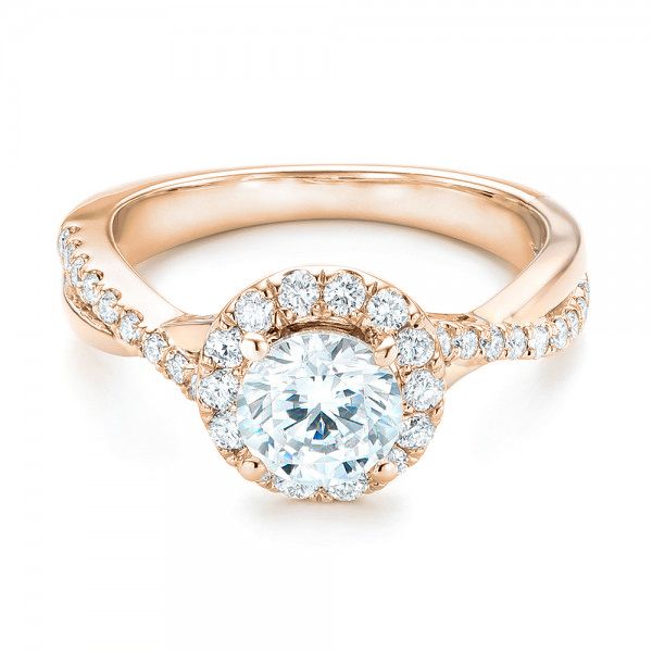 18k Rose Gold And Platinum 18k Rose Gold And Platinum Two-tone Halo Criss-cross Engagement Ring - Flat View -  102678