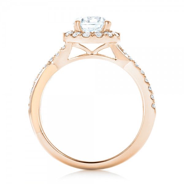 14k Rose Gold And 14K Gold 14k Rose Gold And 14K Gold Two-tone Halo Criss-cross Engagement Ring - Front View -  102678
