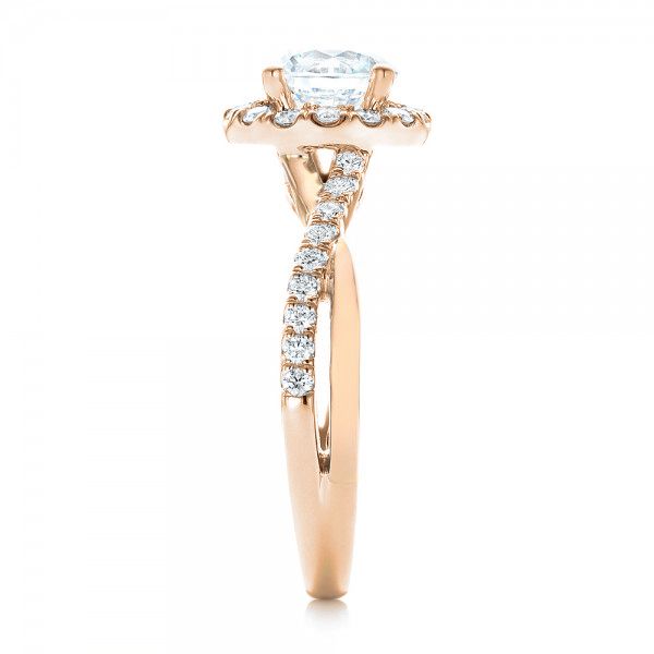 14k Rose Gold And 14K Gold 14k Rose Gold And 14K Gold Two-tone Halo Criss-cross Engagement Ring - Side View -  102678