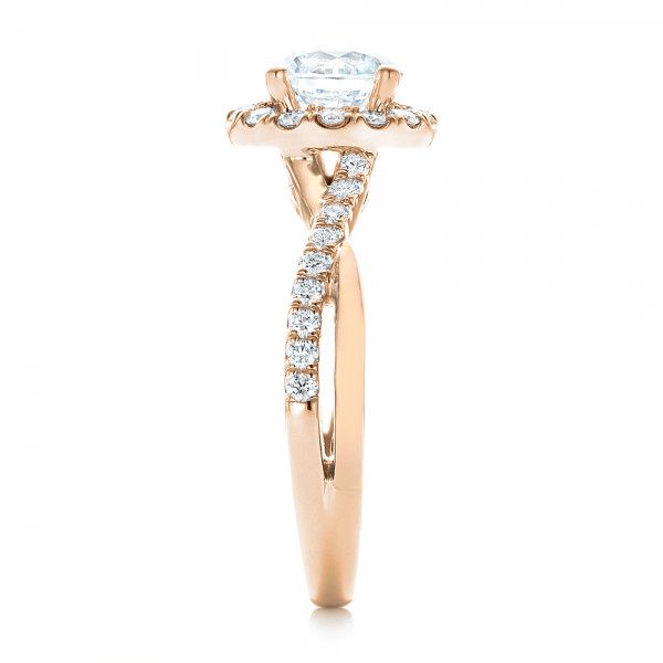 18k Rose Gold And 14K Gold 18k Rose Gold And 14K Gold Two-tone Halo Criss-cross Engagement Ring - Side View - 102678