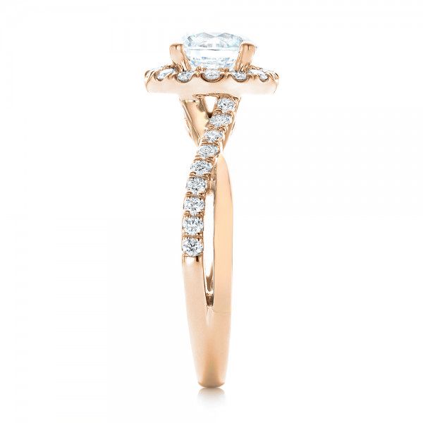 14k Rose Gold And Platinum 14k Rose Gold And Platinum Two-tone Halo Criss-cross Engagement Ring - Side View -  102678