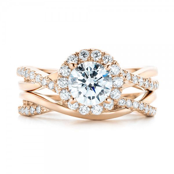 18k Rose Gold And 14K Gold 18k Rose Gold And 14K Gold Two-tone Halo Criss-cross Engagement Ring - Top View - 102678