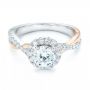 14k White Gold And 14K Gold Two-tone Halo Criss-cross Engagement Ring - Flat View -  102678 - Thumbnail