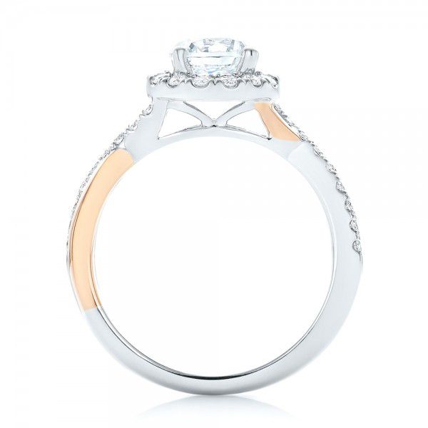  Platinum And 14K Gold Platinum And 14K Gold Two-tone Halo Criss-cross Engagement Ring - Front View -  102678