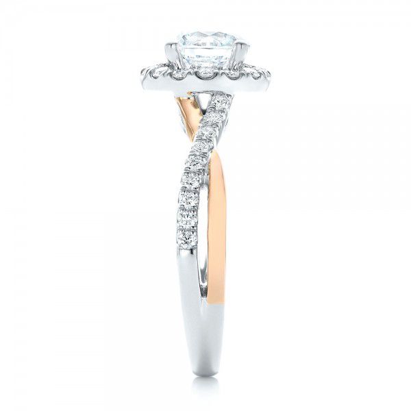 14k White Gold And 14K Gold Two-tone Halo Criss-cross Engagement Ring - Side View -  102678