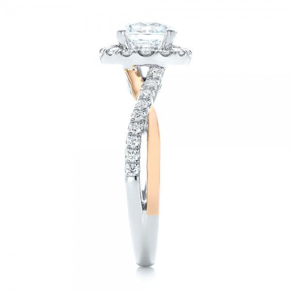 18k White Gold And 14K Gold 18k White Gold And 14K Gold Two-tone Halo Criss-cross Engagement Ring - Side View -  102678